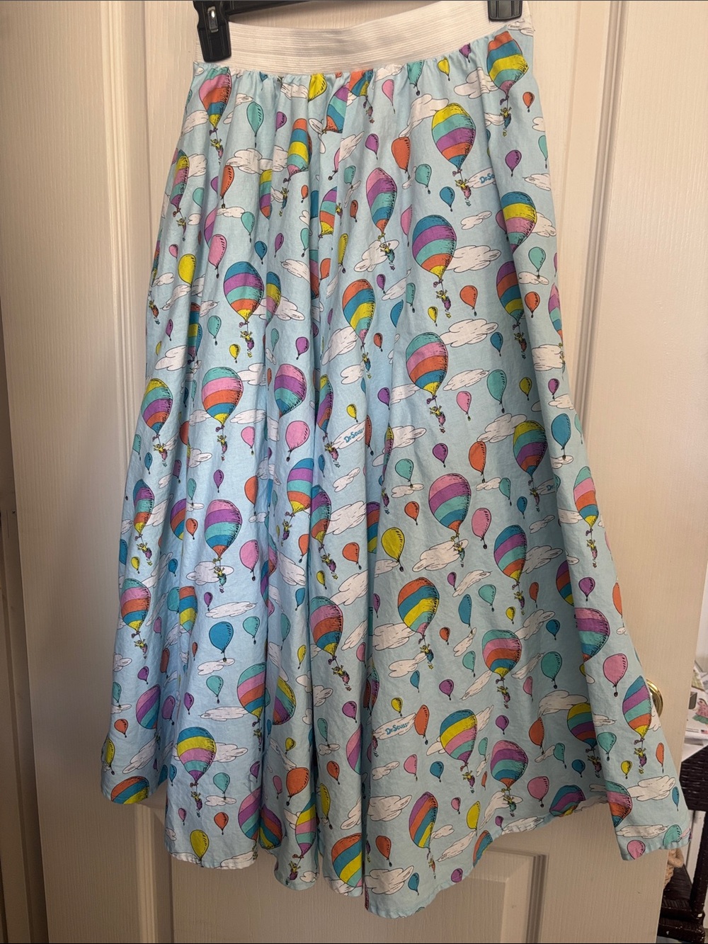 Dr Seuss Oh The Places You’ll Go Light  Blue Hot Air Balloon Midi Skirt